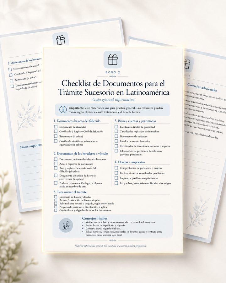 Bono 2: Checklist de Documentos para el Trámite Sucesorio en Latinoamérica